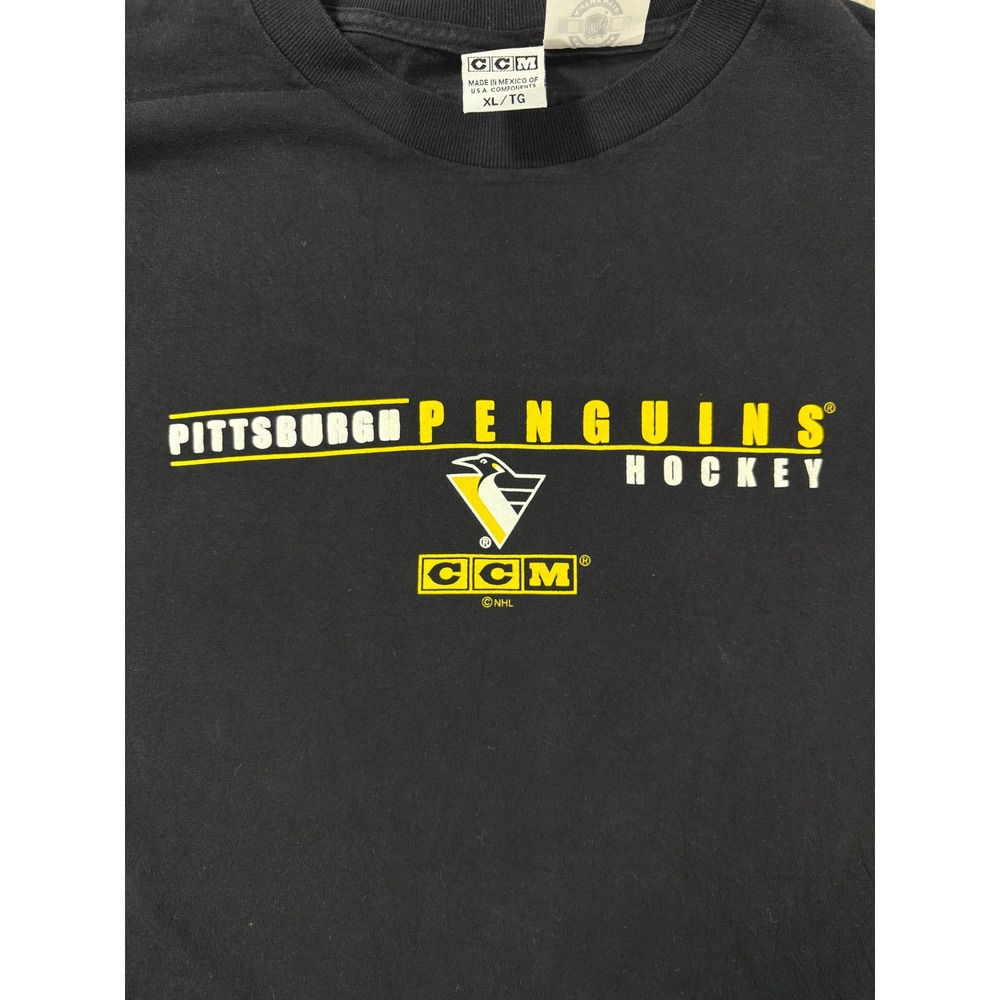 CCM Pittsburgh Penguins Long Sleeve Shirt Mens XL Black Vintage NHL Ice Hockey
